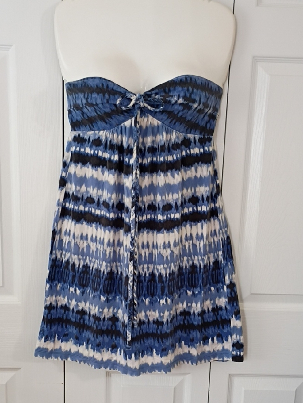LOFT Blue and White Strapless Tie-Dye Sundress